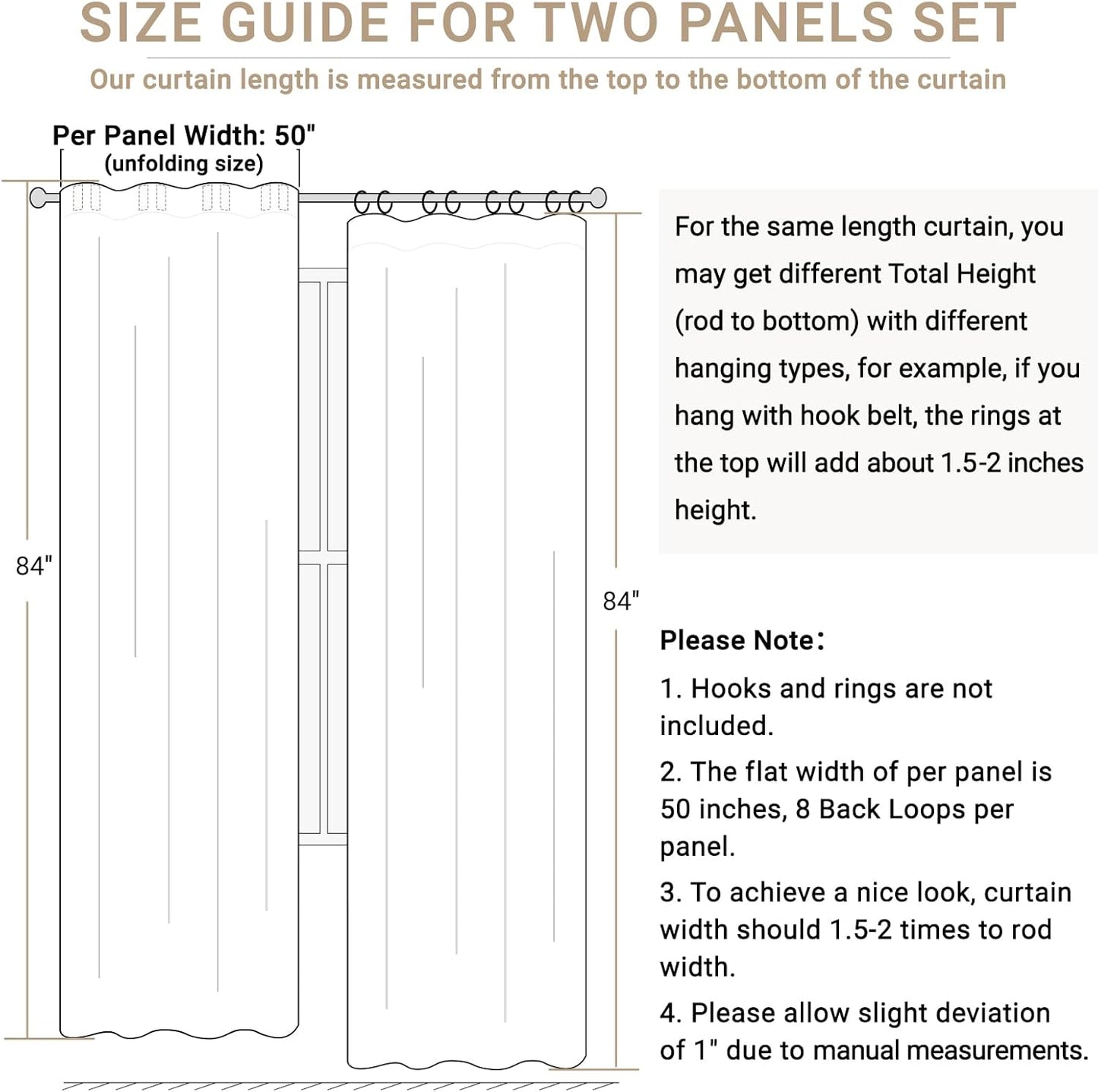 Skiennix 100% Blackout Linen Curtains - Thermal Insulated Drapes, 50" W x 80" L, Oatmeal | 2 Panels Set