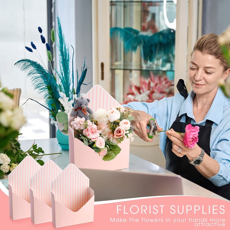 Geyee 10 Pcs Graduation Floral Bouquet Envelope Boxes Pink Flower Bouquet Packaging Gift Paper Wrapping Flower Bags for Arrangements Mother's Day Wedding Party Birthday, 9.3‘' x 3‘' x 13.8''