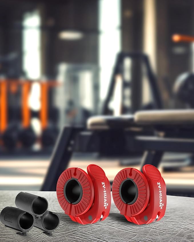 ZY-HUAN Pro Barbell Clips 1 inch Barbell Clamps 0.9-1.18inch Quick Release Weight Clips for Bars Multi-Size Adjustable Olympic Barbell Clamps (Red)