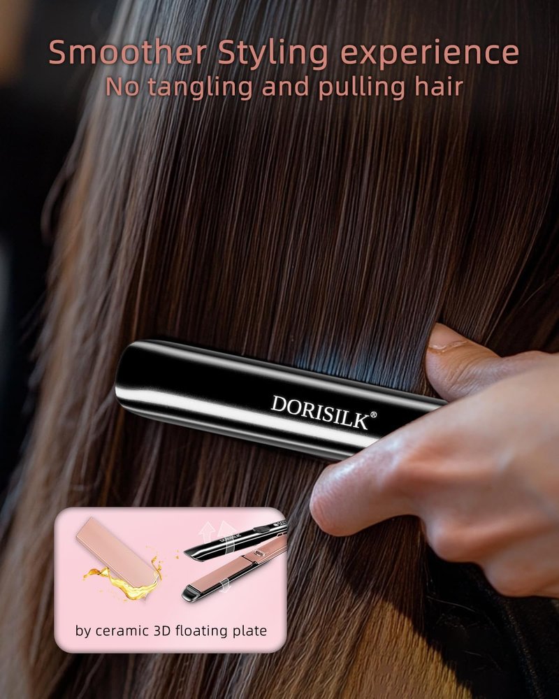 DORISILK 2-in-1 Hair Straightener & Curler - 500Β°F Fast Heating Ceramic Flat Iron | Travel Dual Voltage