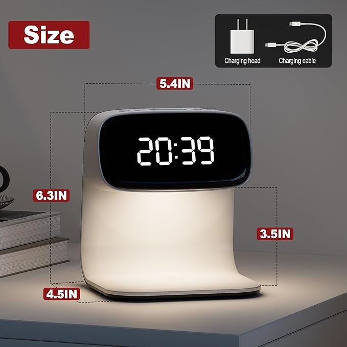 YIDPU Digital Alarm Clock with Wireless Fast Charging Station 15W Touch Smart Lamp for Bedside,3 Colors Nightlight Adjustment Night Lamp for Living Room,Bedside,Heavy Sleepers (White-01-Adapter)