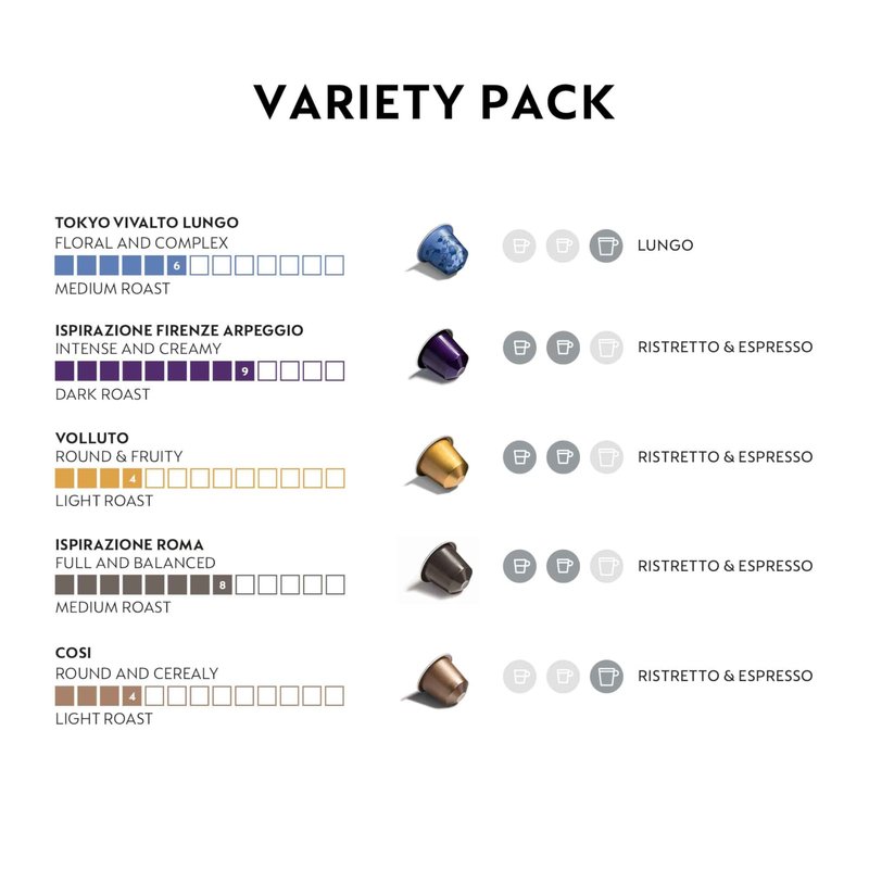 Nespresso Capsules Original Line, Ispirazione Variety Pack, Mild, Medium, Dark Roast Espresso Coffee, 50 Count Espresso Coffee Pods