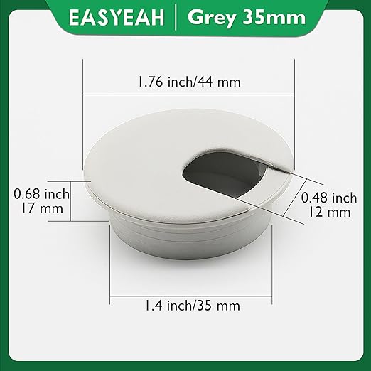 EASYEAH 5 Pcs Desk Grommet 1-3/8" / 35 mm, Desk Cord Hole Cover, Cable Grommet ABS Plastic, Desk Hole Grommet for Home & Office Pc, Detachable Cable Cord Organizer-Light Grey