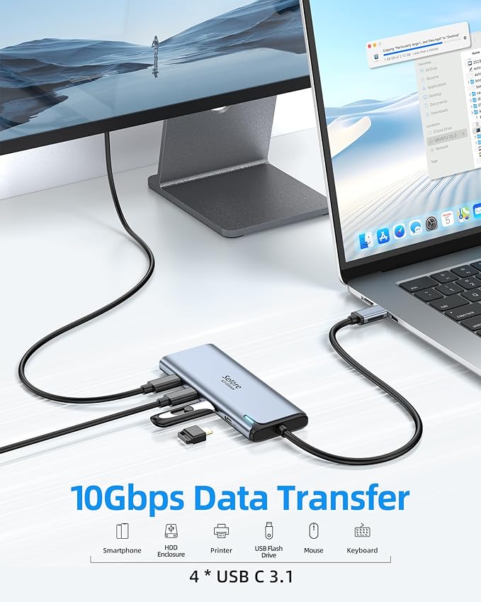 USB-C Splitter with 4K@60Hz Video USB-C Hub Dual Monitor with DP Alt Mode