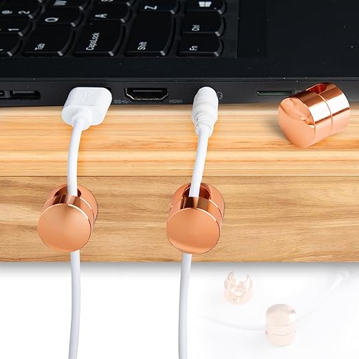 SmallCat 2 Sets Charger Holders for Cords, Rose Gold Color Adjustable Cable Anchor Holders, Adhesive Metal Cord Clips, Cable Management Wire Organizers for Desk, Office, Nightstand