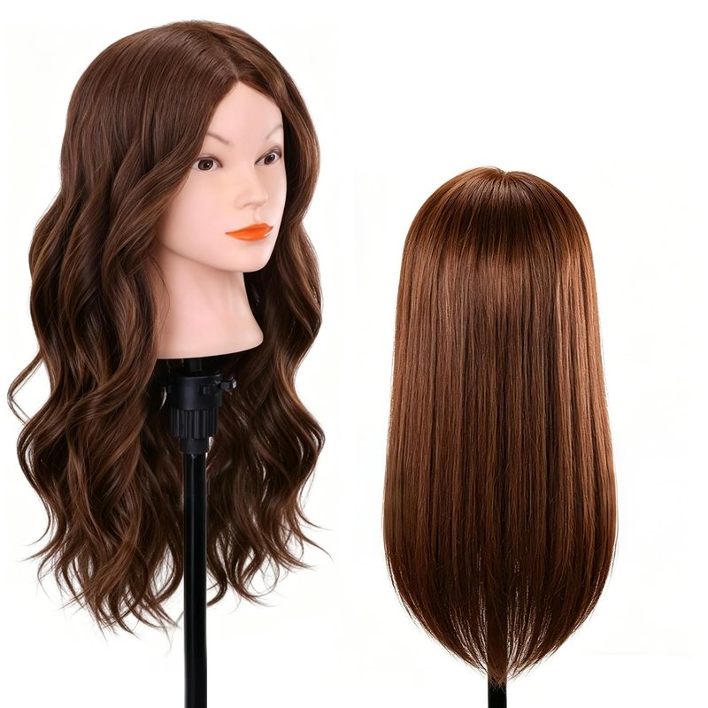 Mannequin Head with 100% Real Hair, Cenoz 18" Hairdresser Cosmetology Training Head with Stand and Tool, Manikin Training Practice Head, Doll Head for Hair Styling ï¼Dark brownï¼