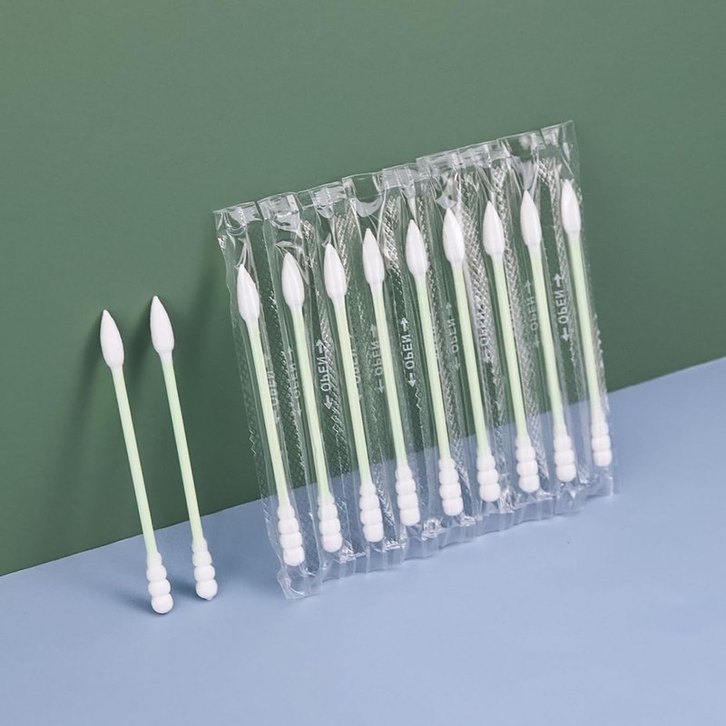 Individually Wrapped Cotton Swabs - 1000 Count Travel Swabs for Ear & Makeup | Green Spiral Pointed End