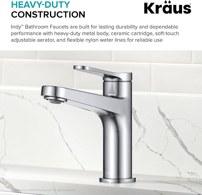 KRAUS Indy Single Handle One Hole Bathroom Sink Faucet in Chrome, KBF-1411CH