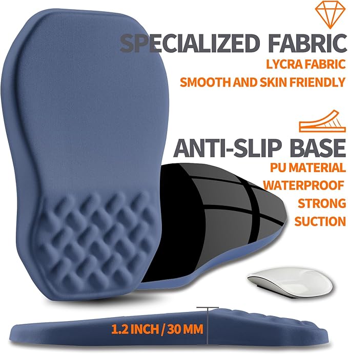 Armanza Ergonomic Slope Mouse Pad Wrist Support, Wrist Rest Mousepad for Carpal Tunnel Pain Relief with Massage Bulge and Slow Rebound Memory Foam (12x8 inch, Deep Blue)