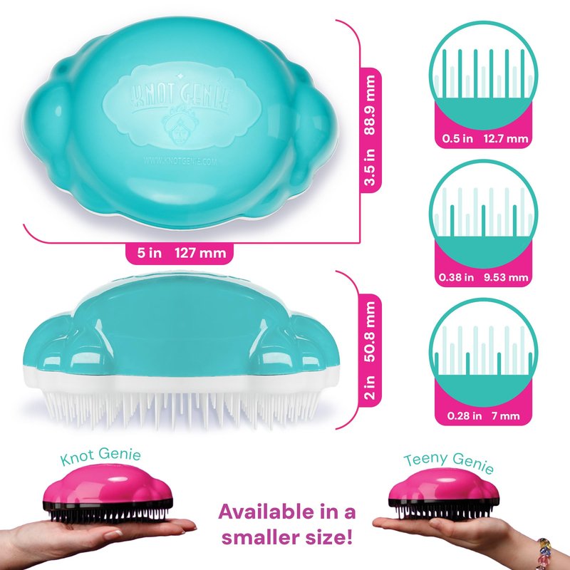Knot Genie Teeny Detangling Hair Brush for Kids (Pink Relief) | Perfect Detangling Brush for Curly Hair, Gently Separate Tangles, Leaves Hair Smooth and Shiny | The Pain Free Knot Detangler