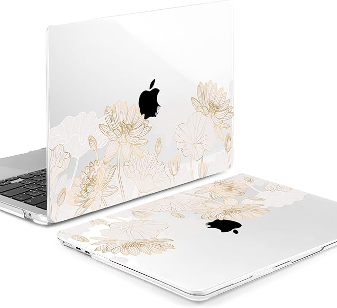 Batianda Premium Case for New MacBook Air 15 inch with M5 M4 M3 M2 Chip 2026 2025 2024 2023 Release, Designed Ultra-Slim Hardshell & Keyboard Cover & Screen Protector 4-in-1 Bundle, Gold Lotus