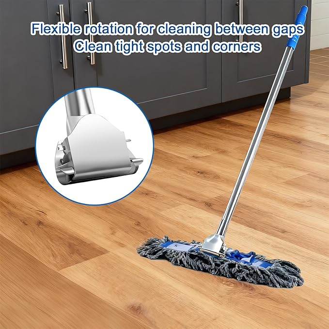 6 Pcs Clip on Dust Mop Handle with Chuck 51.18 Inch Stainless Steel Mop Replacement Stick Laminate Floor Cleaning Supplies for Kitchen Home Office Restaurant Bathroom Wood Tile