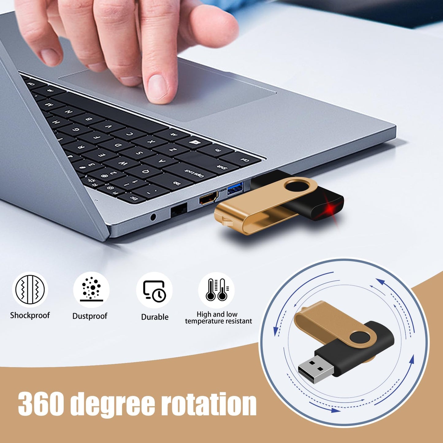 EASTBULL 16GB USB Flash Drive Bulk Thumb Drives 50 Pack with Lanyards USB 2.0 Jump Drive 16 GB Memory Sticks Zip Drive Pen Drive for Storage and Backup Gold 50PCS 16GB