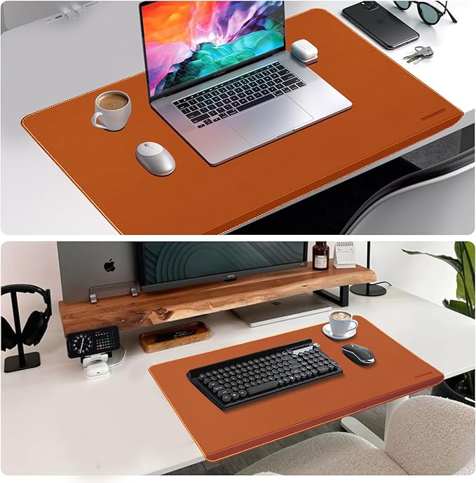 ERGO COLLECT Desk Mat with Lip & Reinforced Stitched Edge|Non-Slip Waterproof PU Leather Desk Pad|Ergonomic Keyboard Mouse Pad with Edge Protector|for Office, Home, Study(28.74" x 16.73",Brown)