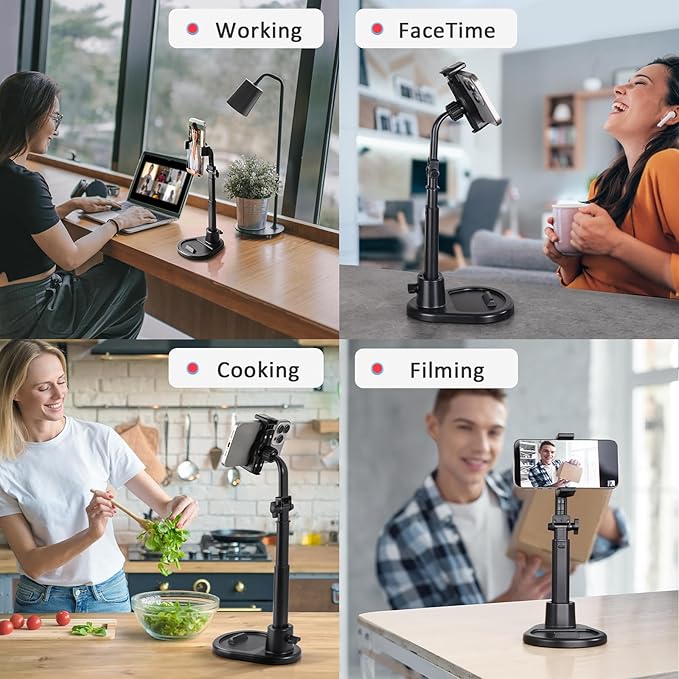 nediea Phone Stand for Desk, Height Adjustable Cell Phone Holder for iPhone, 360 Degree Rotatable Office Phone Stand for Video Recording,Live Streaming,Compatible with All 4.7-7in Smartphones (T13-2)