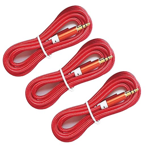 Faoyliye 3.5mm Nylon Braided Stereo Audio Cable,(3 Pack) 4.9ft/1.5m Male to Male Aux Cord Audio Cord Compatible iPhones, iPads and Other 3.5mm DC Plug Port Device (Red)