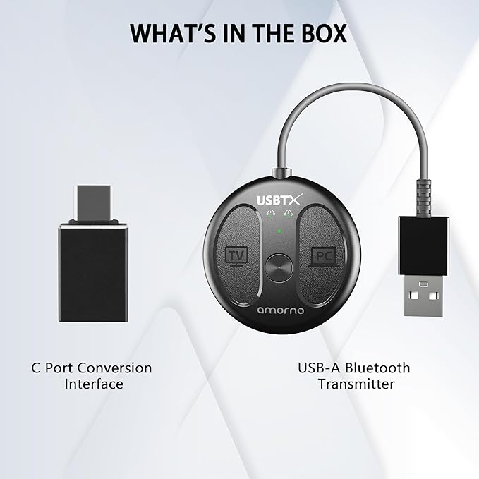 AMORNO USB-C Bluetooth Adapter for PS5, Bluetooth 5.4 Audio Adapter for PC, Plug and Play, Wireless Audio Transmitter for Bluetooth Headphones & Earbuds to PS4/PS5/Switch Dock/PC/Laptop/TV