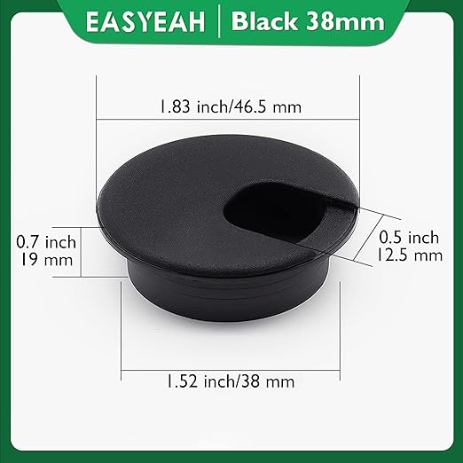 EASYEAH 10 Pcs Desk Grommet 1-1/2" / 38 mm, Desk Cord Hole Cover, Cable Grommet ABS Plastic, Desk Hole Grommet for Home & Office Pc, Detachable Cable Cord Organizer-Black