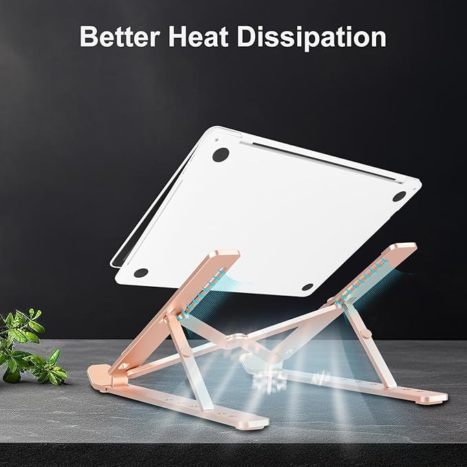 weourwe Ergonomic and Foldable Laptop Stand for Desk, Adjustable Riser, Fits All Laptops and Notebooks up to 17,Ultra-Thin,Ventilated Cooling,ABS+Silicone,Gold.