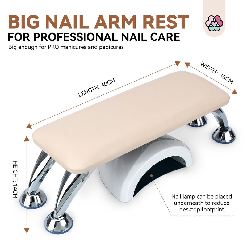 SAVILAND Arm Rest for Nails Tech Professional: 15.7" Full-Length Nail Arm Rest for Apricot Super-Comfort Big Nail Arm Restwith Microfiber Leather Mat Height Hand Pillow Cushion Nail Salon Manicure
