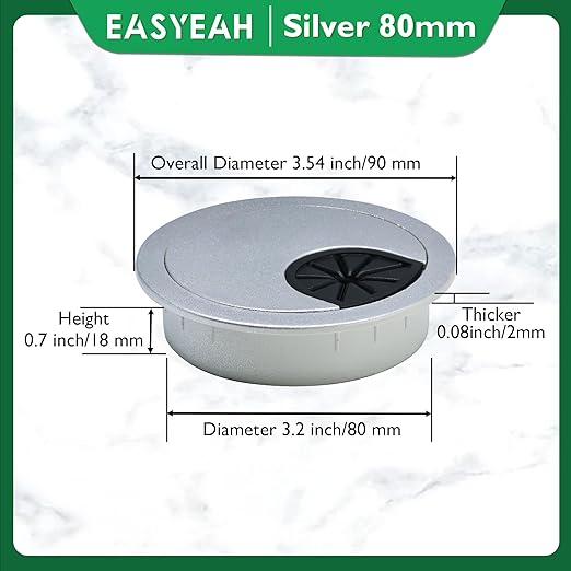 EASYEAH 2 Pcs Desk Grommet 3-1/8" / 80 mm, Desk Cord Hole Cover, Cable Grommet ABS Plastic, Desk Hole Grommet for Home & Office Pc, Detachable Cable Cord Organizer-Silver Sand