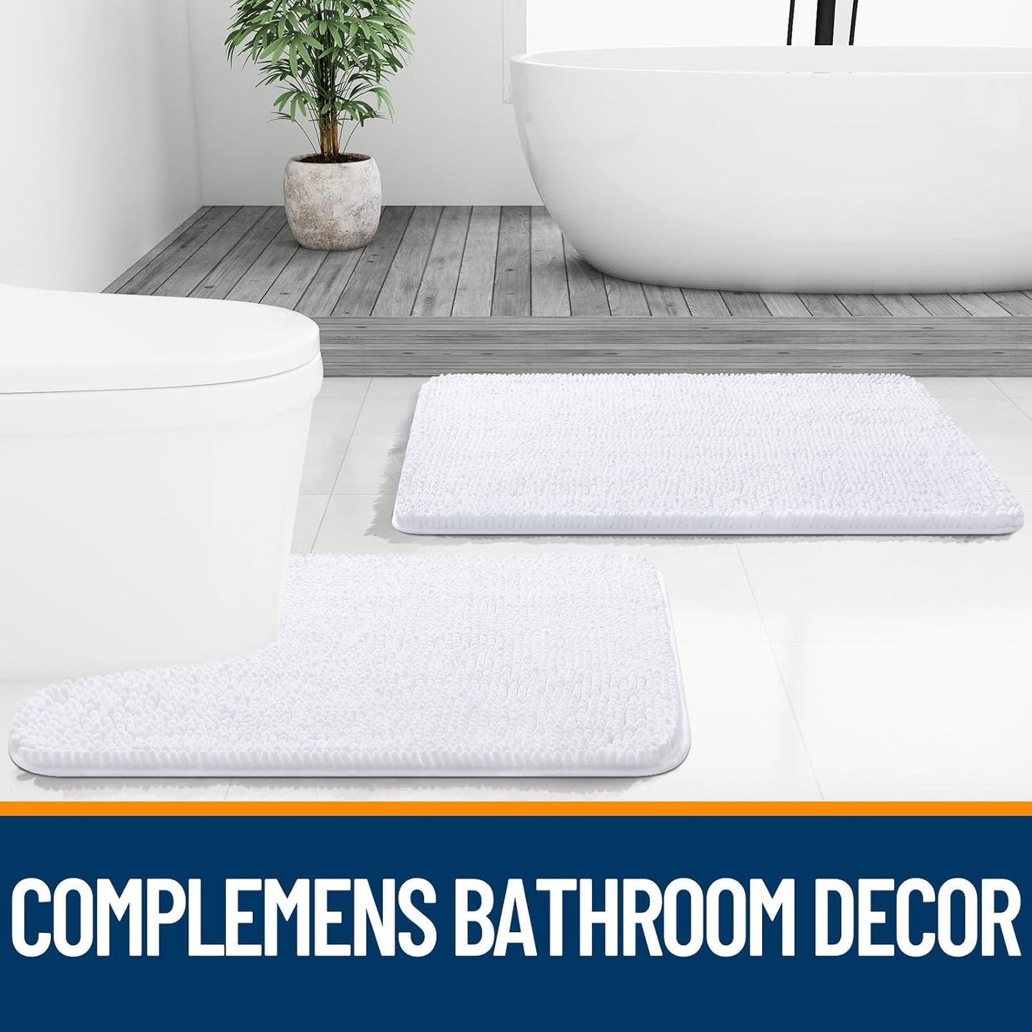 OLANLY Bathroom Rugs - Extra Soft Chenille Bath Mats | 35x24, Quick Dry & Machine Washable, White