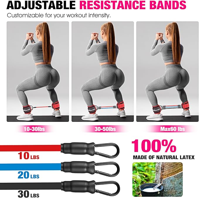 HOXWC Ankle Resistance Bands with Cuffs, Glutes Workout Equipment, Ankle Bands for Working Out, Exercise Bands for Butt Lift Women, Workout Equipment for Kickbacks Hip Gluteus Training Exercises