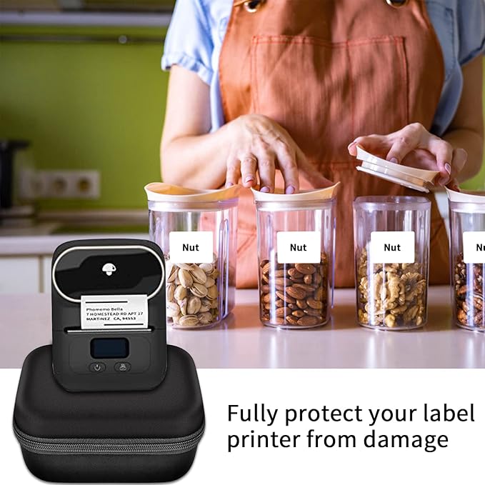 Boobowl Case Compatible with Phomemo M110 Label Maker - Portable Mini Bluetooth Thermal Label Maker Carrying Storage Bag for Printer Labels, USB Cable and Accessories Black (Box Only)