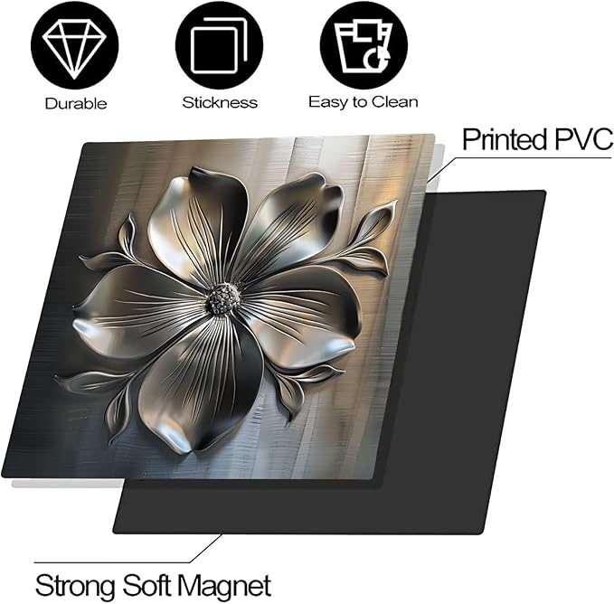 Metal Flower Dishwasher Magnetic Cover for Door Front, Retro Style Stainless Steel Refrigerator Magnet Decor Sticker, Dishwasher Magnet Panel Decal for Fridge Home Appliance 23 W x 26 H inches