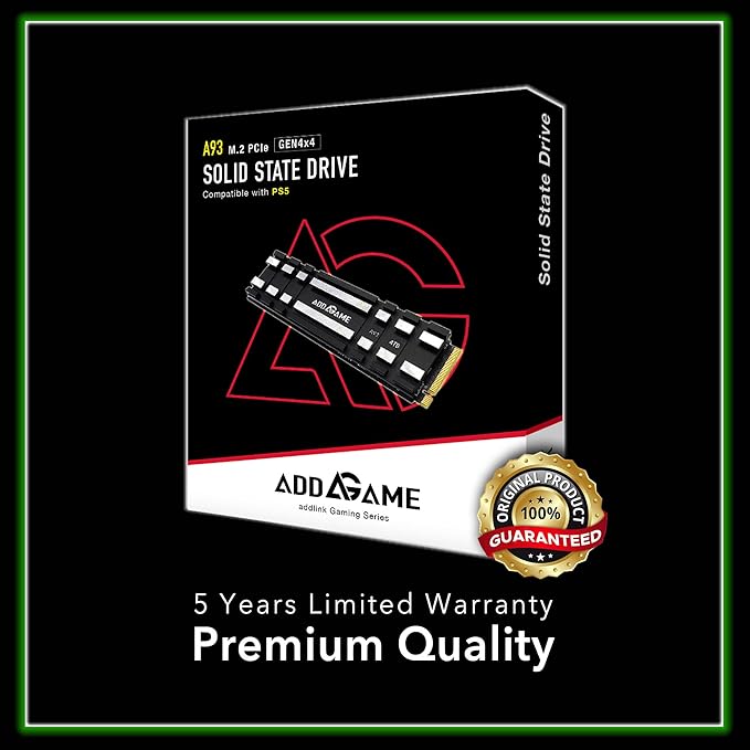 Addlink A93 1TB Storage Expansion for PS5 Console with Heatsink, Up to 7400mb/s, Gen 4 PCIe NVMe m.2 2280, SLC Cache Internal Solid State Drive(ad1TBA93M2P)