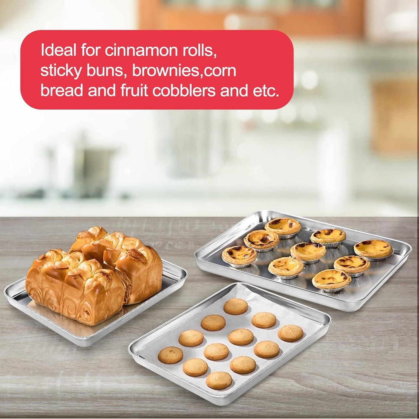 Skiennix Stainless Steel Cookie Sheets - Non-Stick Baking Pans, Easy Clean, 4-Piece Set