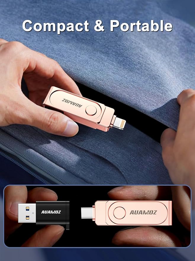 AUAMOZ 512GB Flash Drive Intended for iPhone, Memory Stick Storage Files Photos Videos Backup, Compatible with iPhone iPad Android PC, Plug and Play, No Application Required (Rose Gold)