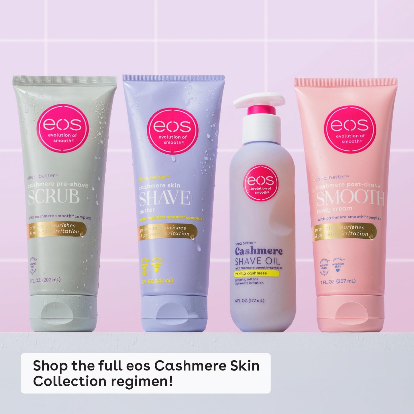 eos Vanilla Cashmere Skin Collection 3-Step Bundle - Pre-Shave Scrub, Butter, Post-Shave Body Cream
