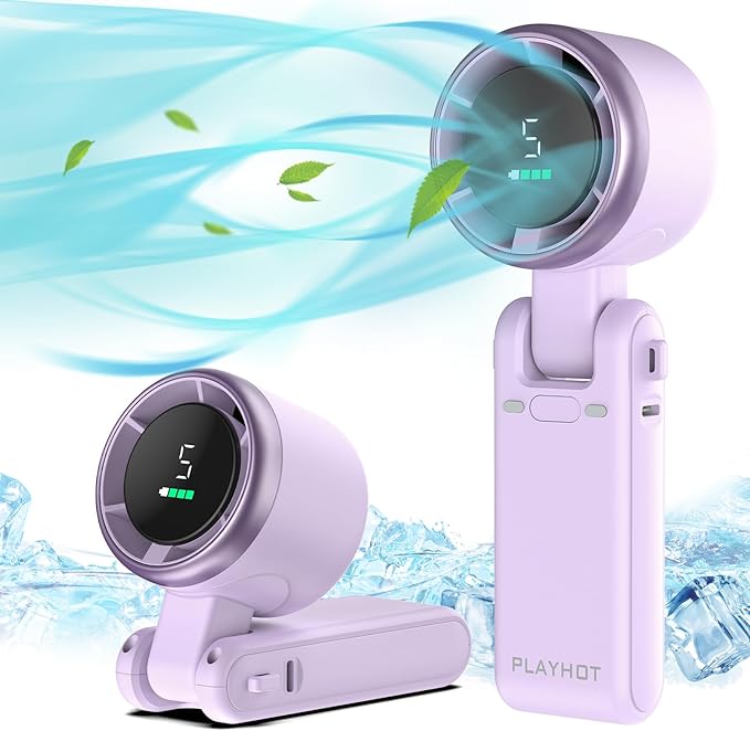PlayHot Portable Handheld Turbo Fan, 5-Speed Personal Fan, USB-C Rechargeable Fan Up to 12 Hours, 3 IN 1 Hand Fan with Air Turbo Tech Cooling, Travel Fan for Cruise, Beach, Gifts for Women(Purple)