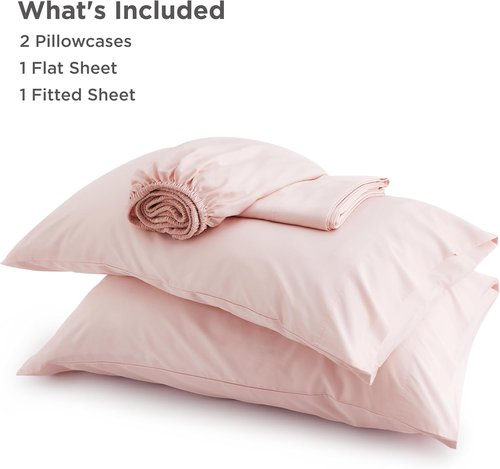 Bedsure Cooling Bed Sheets - Rayon from Bamboo, Breathable & Soft, Deep Pocket Up to 16 Inches, Pink