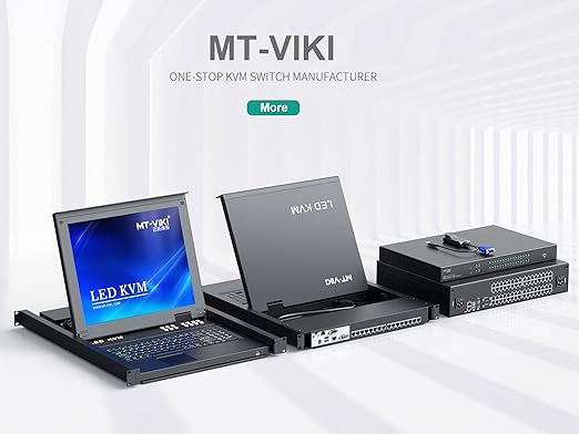 MT-VIKI® KVM Rack Mount HDMI with 17.3'' LCD Monitor, 1080P@60Hz Support OSD/Hotkey, Included 8 KVM Cables+Keyboard + Touchpad, Fit 1U 19'' Rack, Mount Depth 23.6-31.8"