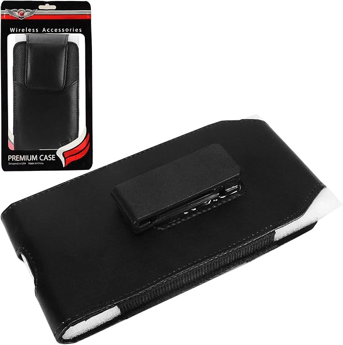 Eaglecell Leather Cellphone Holster for iPhone 11 Pro Max, XS Max, 8/7 Plus, Vision Plus, Nokia C210, Galaxy A53, S23+, TCL 30Z - Vertical Case Waist Carrying Pouch with Belt Clip/Loops, Black