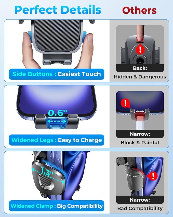 MRGLAS Phone Holders for Your Car Vent with Double Metal Hook Clip, 【One-Hand Operation】 Air Vent Cell Phone Car Mount, Universal Automobile Cradle Fit for iPhone 17 Android and All Smartphones