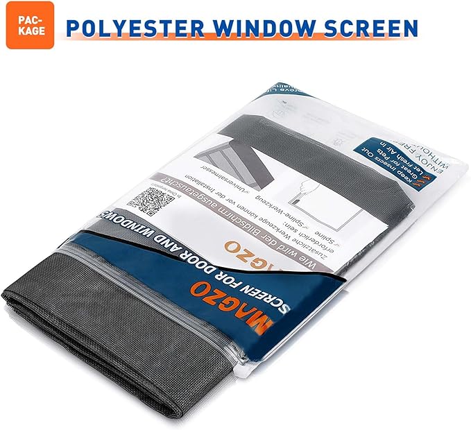 MAGZO Window Screen Replacement Mesh 36"W x 90"L - Pet Resistant Premium & Durable Polyester Screen Door Mesh, Allows Fresh Air in, DIY Repair Kit Includes Tool for Sliding Doors,Windows,Patio, Black