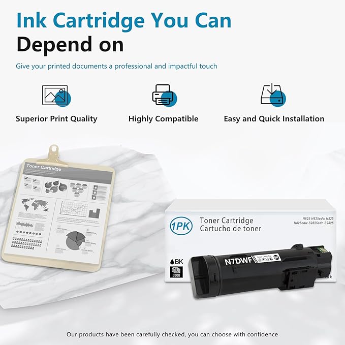 MasterInk H625 N7DWF High Yield Toner Cartridge (1-Pack, Black): Compatible N7DWF Toner Cartridge Replacement for Dell H625 H625cdw H825 H825cdw S2825cdn S2825 Printer