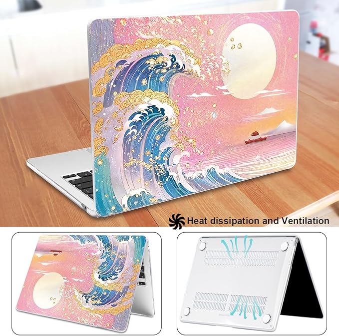 LCMOCICO for MacBook Air 13 Inch Case 2026 2025 2024 2023 2022 Release M5 A3449 M4 A3240 M3 A3113 M2 A2681, Scratch Resistant Plastic Hard Shell Case for MacBook Air 13.6 M5, Sunset Glow Waves