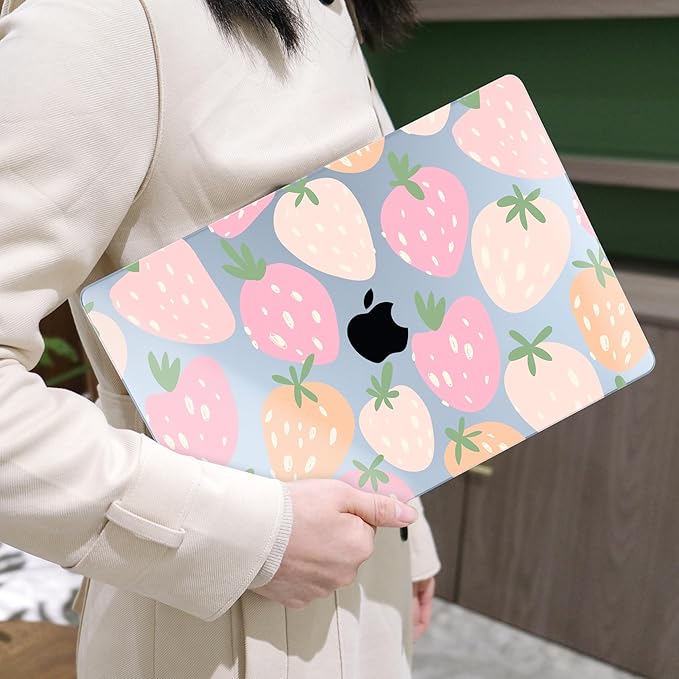 MEEgoodo for M5/M4/M3/M2 MacBook Air 15 inch Case 2026 2025 2024 2023, Case Fit Model (A3448/A3241/A3114/A2941) for MacBook Air 15.3 inch, Cute Drawn Strawberries