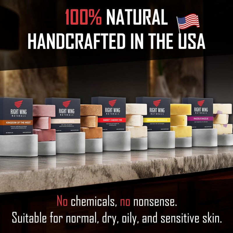 Right Wing Naturals Bar Soap Gift Set for Men and Women | Handcrafted Cold-Pressed | Handmade Organic Soap | Most Popular Scents | Natural Scented Bar Soaps| Pack of 5 Bars