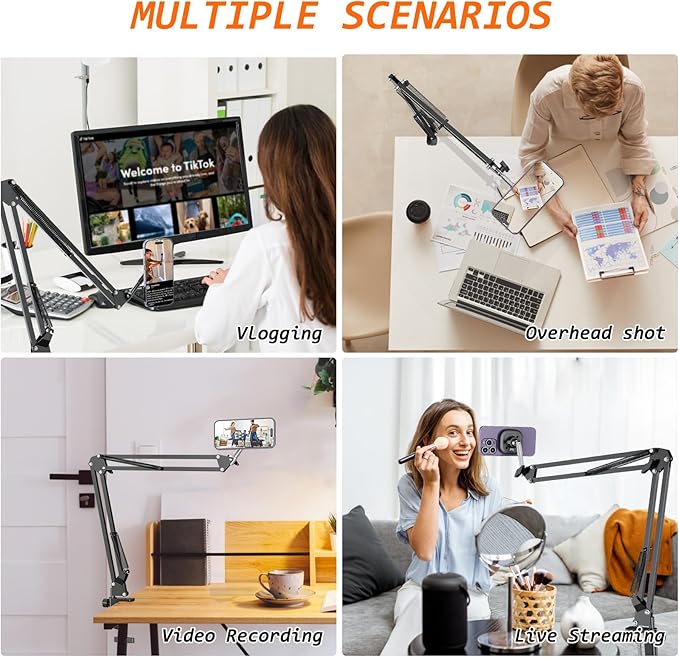 VRIG Magnetic Phone Holder Mount for Bed, Magsafe Flexible Arm Overhead Desk Phone Mount Stand, Adjustable Bedside Laying Down Tablet Mount for iPhone17 16 15 14