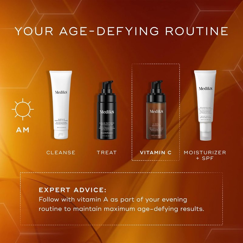 Medik8 C-Tetra Advanced Vitamin C Serum - Smooth Fine Lines & Wrinkles | 1.0 oz Vegan Face Serum with Hyaluronic Acid