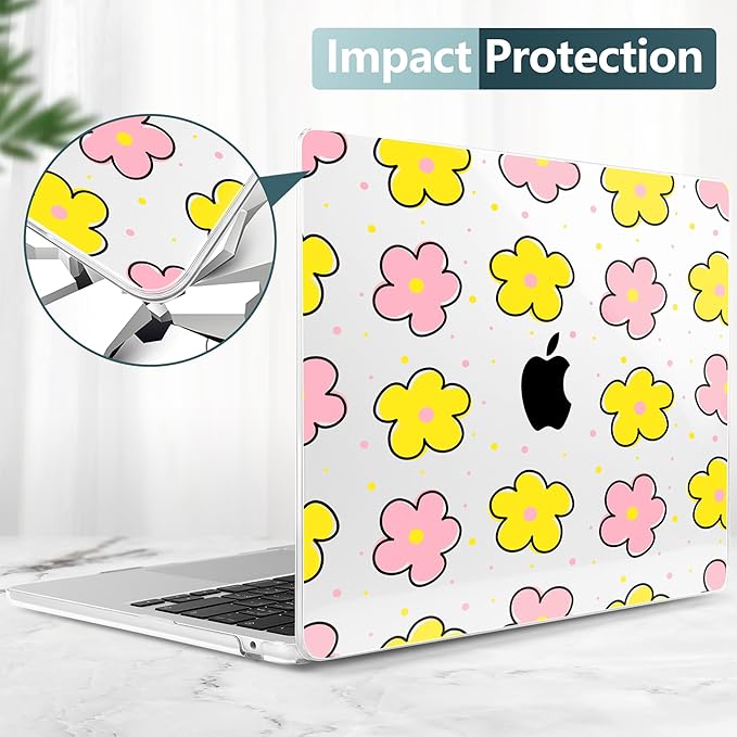 TWOLSKOO Compatible with MacBook Air 13 inch Case M5 2026 M4 2025 M3 M2 2024-2022 A3449 A3240 A3113 A2681, Plastic Hard Shell & Keyboard Cover for MacBook Air 13.6 inch Case, Cute Flowers