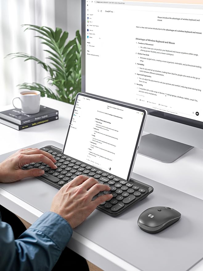 seenda Bluetooth Keyboard and Mouse for iPad, CTU-301 Wireless Multi-Device Connection Bluetooth+2.4G Keyboard Mouse Combo with Tablet Holder for iPad/MacBook/Windows, iOS/Android/Phone, Black