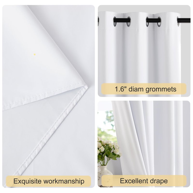 NICETOWN White 100% Blackout 90 inch Curtains for Bedroom, Grommet Full Blackout Window Treatments Heat Blocking for Living Room, W52 x L90, 2 Panels