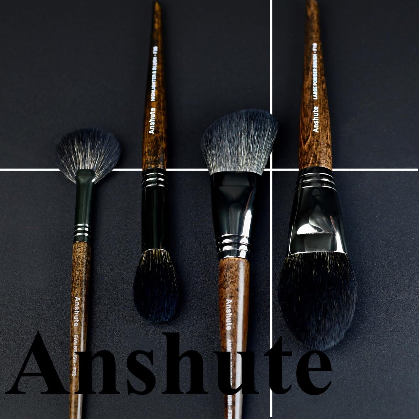 Anshute Natural Goat Hair Makeup Brushes Set of 4, Face Brushes, Professional Natural Hair Cosmetic Brushes, Beech Wood Handle. Super Soft Bristles, Variety of Brushes.