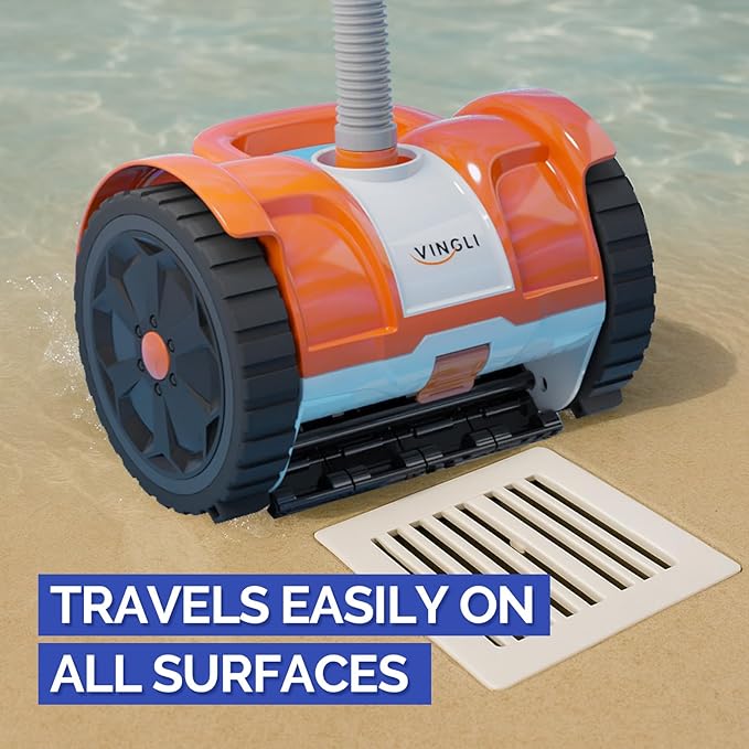 VINGLI Pool Vacuum Cleaner, Automatic Pool Sweeper for Ground&Inground Pools, Suction Side Wall-Climbing Sweeper with 39.6ft Tangle-Free Hose (Rich Orange&Gray)